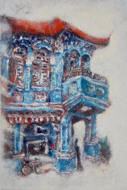 The Blue Shophouse (252) - 30x20 in - oil canvas '21 - singapore joo chiat - SOLD