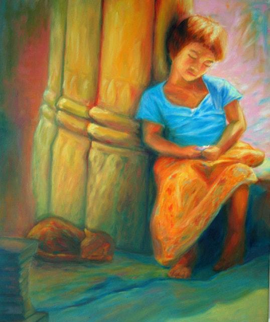 Dreams ~ Girl At Angkor Wat - 24x20 in - oil canvas '07 - cambodia - SOLD