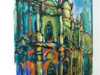 Destined -Spain Camino Oil Painting of Santiago de Compostela Cathedral, Way of St James original church art in Cezanne impressionist style