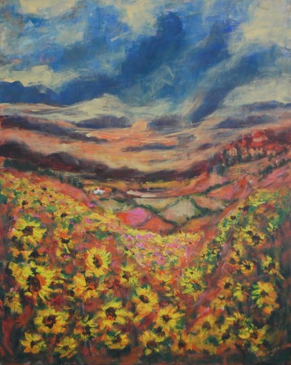 Ethereal - 30x24 in - acrylic canvas '18 - sunflowers - SOLD (commissioned)