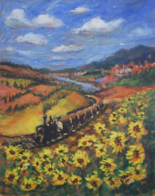 Wanderer - 30x24 in - acrylic canvas '18 - sunflowers - SOLD (commissioned)