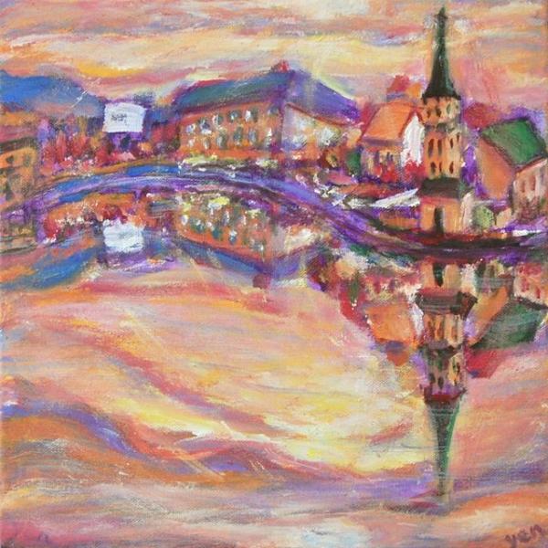 Pink City - 12x12 in - acrylic canvas '13 - iceland rekyjavik - SOLD