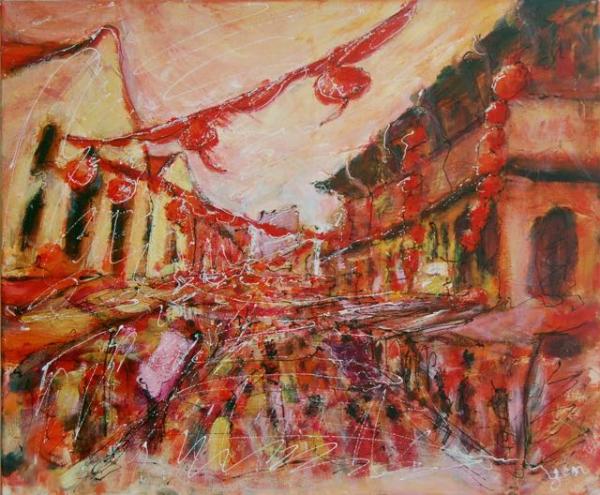 Lanterns - 20x24 in - acrylic canvas '17 - singapore chinatown - SOLD