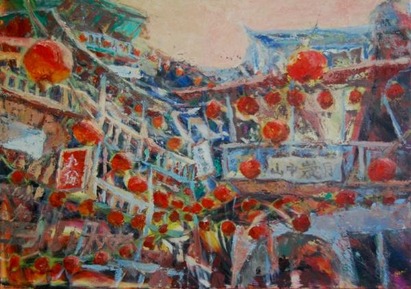 Jiufen Old Street - 23x33x in - oil canvas - taiwan '20 - SOLD