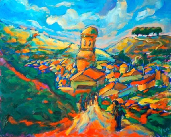 Picturesque Arrival - 24x30 in - oil canvas '10 - spain el camino hontanas - SOLD