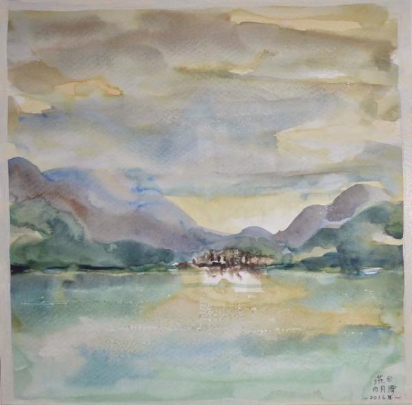 Sun Moon Lake 2 - 10x10in - watercolor '16 - taiwan - SOLD