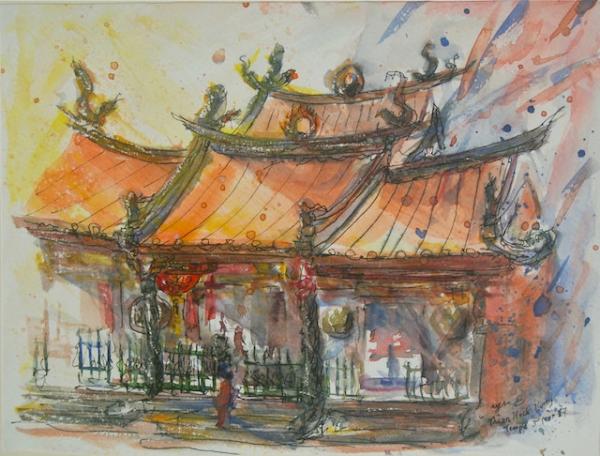Thian Hock Kheng Temple - 9x12in - ink & watercolor '17 - singapore - SOLD