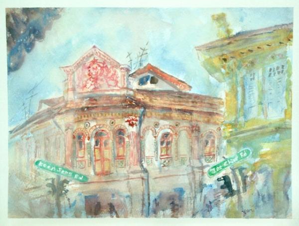 Peranakan Shophouses 1 - 12x16in - watercolor '20 - singapore joo chiat - SOLD