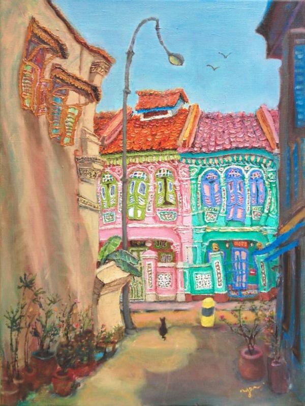 Pretty Alley (15-17) - 24x18 in - oil canvas '23 - singapore joo chiat/koon seng - SOLD