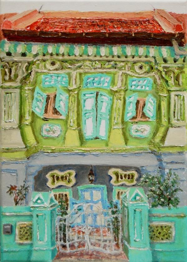 The 8 Peranakan Houses ~ olive (10) - 14x10 in - oil canvas '22 - singapore joo chiat/koon seng - SOLD