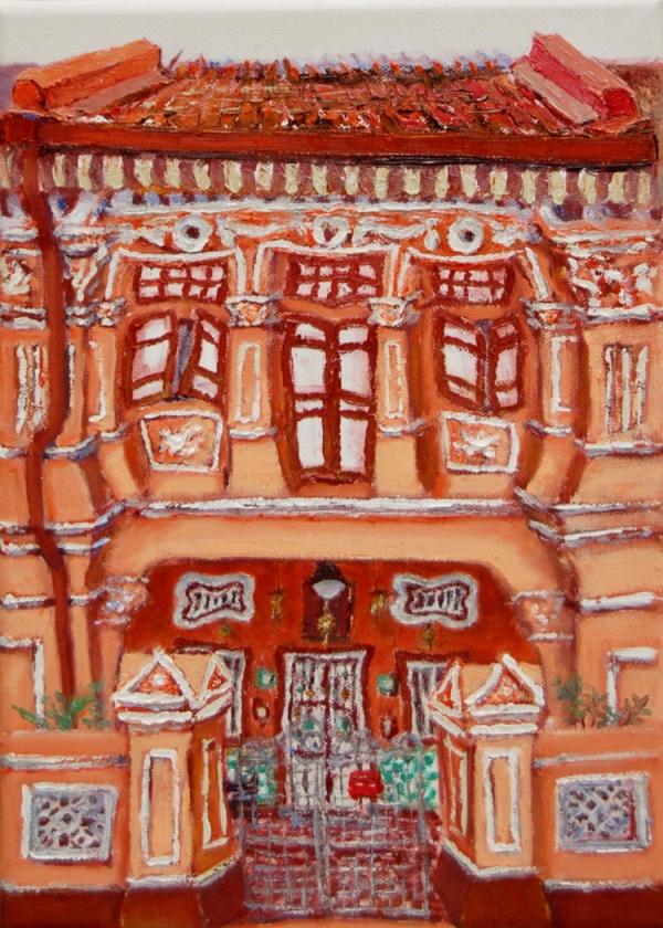 The 8 Peranakan Houses ~ orange (6) - 14x10 in - oil canvas '22 - singapore joo chiat/koon seng - SOLD