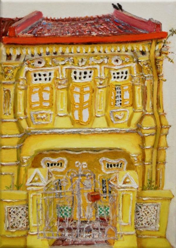 The 8 Peranakan Houses ~ yellow (2) - 14x10 in - oil canvas '22 - singapore joo chiat/koon seng - SOLD