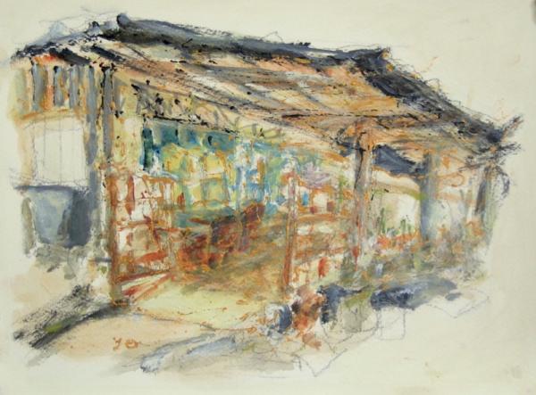 At Kampong Durian - 9x12in - acrylic paper '19 - singapore ubin - SOLD