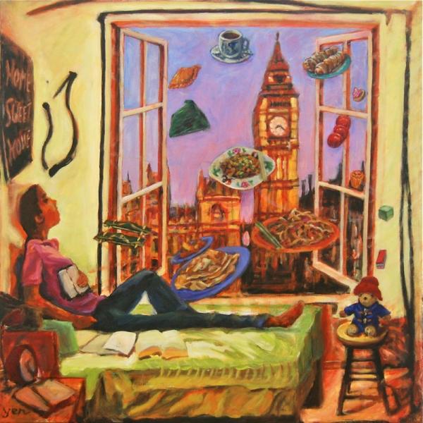 Homesick I (London) - 30x30 in - acrylic canvas '16 - singaporefood- SOLD