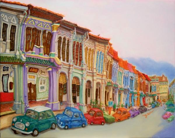 Emerald Hill Shophouses - 24x30 in - oil canvas '25 - singapore - SOLD