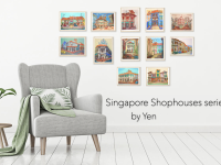 Singapore Art Poster of Joo Chiat Shophouses Colorful Heritage Street Painting, Unique Asia Travel Print Gift of Chinese Malay Architecture