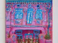 2 - Pink chinese peranakan shophouse oil painting at Singapore city most colorful picturesque street of colonial houses in vibrant pastels -PH2