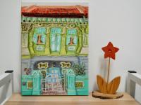 4 - Green Peranakan Shophouse Oil Painting - Most Colorful and Picturesque Street in Singapore City - 8-Row Art Series - Singapore Gift -PH4