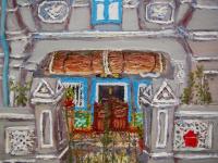 5 - Grey Peranakan Shophouse Oil Painting - Singapore City Heritage Artwork for Home Decor - 8-Row Art Collection - Singapore Souvenir -PH5