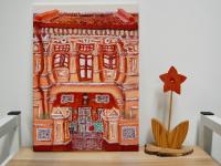 6 - Orange Peranakan Shophouse Oil Painting - Singapore City Heritage Artwork for Home Decor - 8-Row Art Collection - Singapore Souvenir -PH6