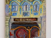 5 - Yellow black impasto chinese shophouse oil painting at Singapore city heritage street of peranakan architecture in impressionist colors -SH5