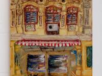 7 - Yellow impasto chinese shophouse oil painting at Singapore city heritage street of peranakan architecture in impressionist colors -SH7