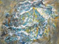 Crumpled Paper Abstract Still Life Painting Fine Art, an original impressionist blue golden artwork, acrylic on canvas, like swirling seashell