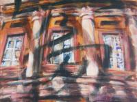 Chuang Window - whimsical impressionist original acrylic painting of National Gallery Singapore building architecture with chinese character