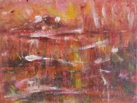 Flight -Abstract Original Landscape Painting, Original Fine Art, Birds, Nature, Red, Pink, Scenery, Monet Style, Pastel, Lake Scenery, Zen