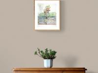 Taiwan Alishan cafe original watercolor painting of pots of plants  - botany zen art - whimsical travel art decor