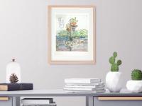 Taiwan Alishan cafe original watercolor painting of pots of plants  - botany zen art - whimsical travel art decor