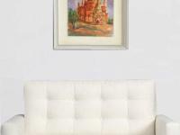 Myanmar Bagan orange temple impressionist original watercolour art, plein air artwork