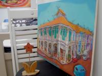 Singapore Shophouses Oil Painting by Local Artist: Blair Road Heritage Street Art of Charming Cafe Corner