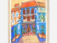 Singapore Art Print of NUS Blue Baba House Painting, Peranakan Gift, Asia Travel Poster Souvenir