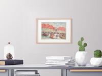 Singapore landscape watercolor painting - Boat Quay Riverside Point - original artwork - boats bridge scenery - whimsical impressionist art