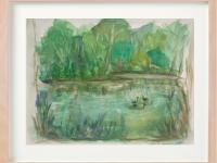 Singapore Botanical Gardens art print - watercolor painting landscape fine art, green trees, swan lake, plein air, impressionist, whimsical