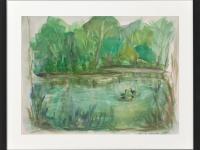 Singapore Botanical Gardens art print - watercolor painting landscape fine art, green trees, swan lake, plein air, impressionist, whimsical