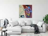 Boy & Cat - Whimsical Impressionist Child Figurative Painting,  original oil artwork of innocence and curiosity by Singapore artist