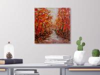 Brilliance - Autumn Trees Original Acrylic Painting Art, Forest Nature, Landscape Fine Art, Bright, Red, Orange, Path, Impasto, Abstract Art
