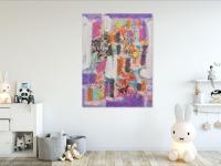 Childhood Delights abstract patterns art painting purple original art, nostalgic acrylic artwork with pastel purple and impressionist colors