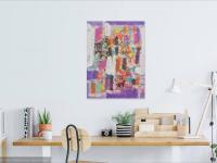 Childhood Delights abstract patterns art painting purple original art, nostalgic acrylic artwork with pastel purple and impressionist colors