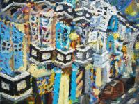 Chinatown Blues - Original Oil Canvas Painting of Singapore City - Impasto Van Gogh Style - Vibrant Heritage Street - Peranakan Shophouses