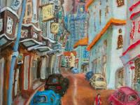 Singapore Chinatown Landscape Oil Painting - Iconic Shophouse Building - Beautiful Street Cityscape Artwork - Original Art For Office Decor