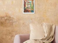 Singapore Art Print of Koon Seng Road Shophouse Art Painting, Asia Travel Poster Gift with Peranakan Lady and Sleeping Cat