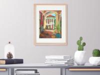 Singapore Art Print of Joo Chiat Shophouse Corridor Whimsical Painting, Asia Travel Poster Gift with Peranakan Lady and Sleeping Cat