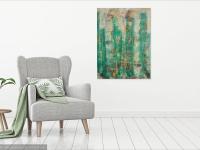 Whimsical Green Cityscape Painting - Abstract Buildings Artwork - Original Fine Art Mood - Modern Contemporary Home Office Decor - Urban Art