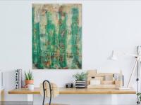 Whimsical Green Cityscape Painting - Abstract Buildings Artwork - Original Fine Art Mood - Modern Contemporary Home Office Decor - Urban Art