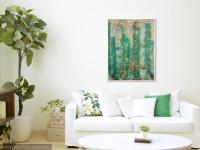 Whimsical Green Cityscape Painting - Abstract Buildings Artwork - Original Fine Art Mood - Modern Contemporary Home Office Decor - Urban Art