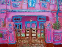 2 - Pink Peranakan Shophouse Oil Painting - Most Colorful and Picturesque Street in Singapore City - 8-Row Art Series - Singapore Gift -PH2