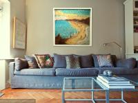 East Coast Dreams, abstract seascape original oil painting wall art of Singapore beach seaside with impasto textures in blue yellow colours